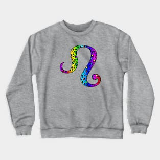 Leo Zodiac Horoscope Symbol in Dark Rainbow Leopard Print Crewneck Sweatshirt